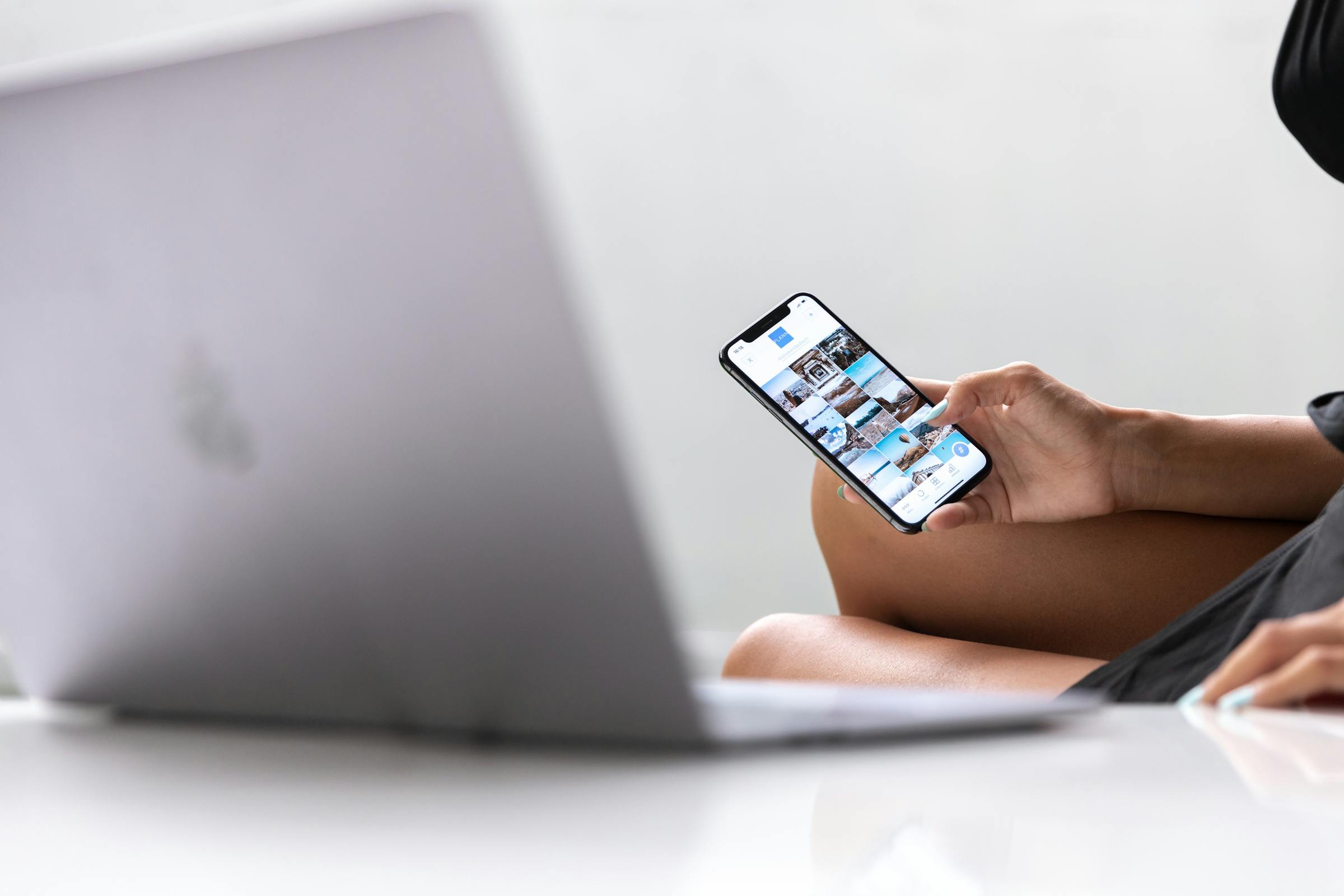 Browsing a brand's social feed on a phone